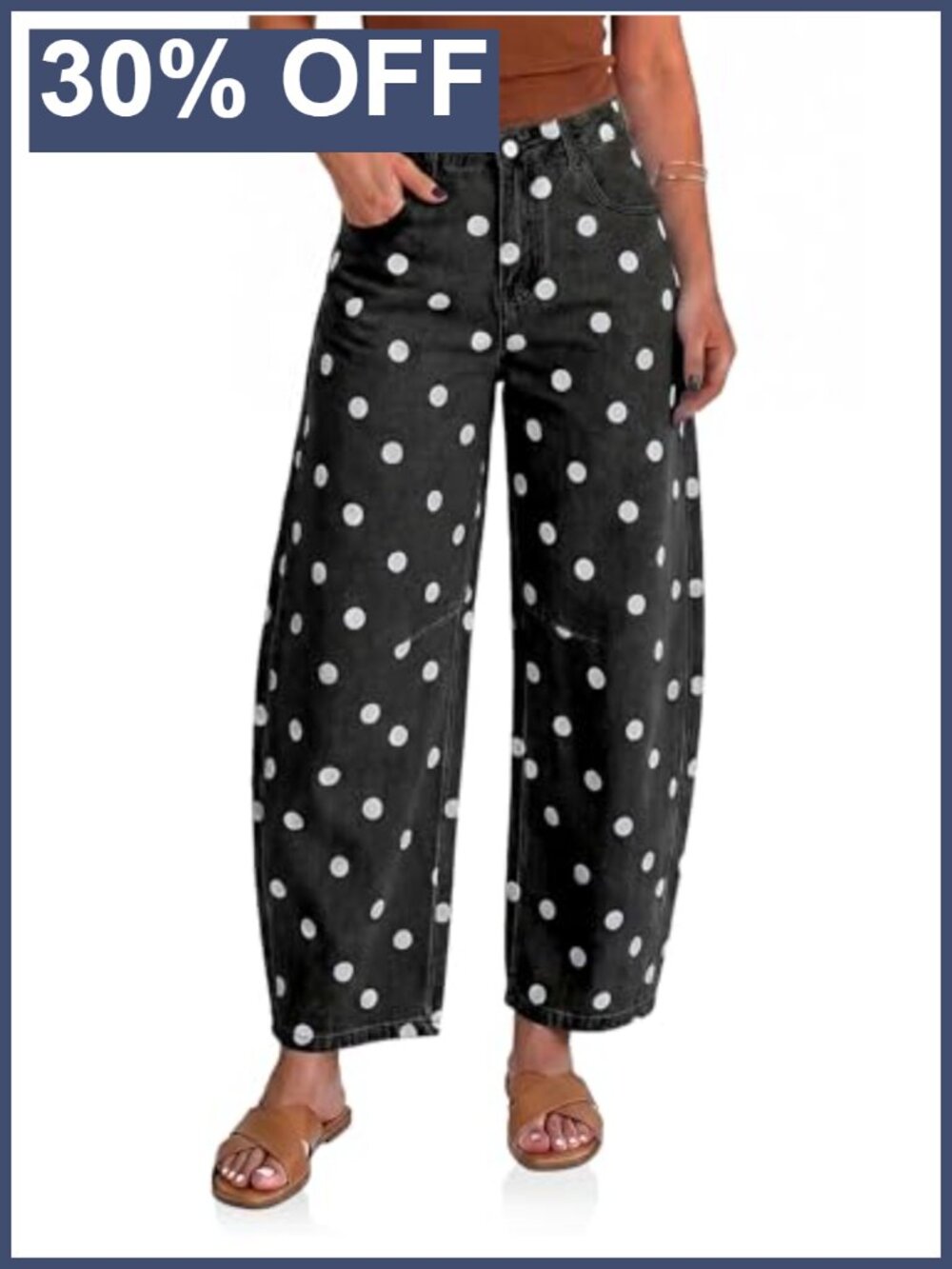 Wide Leg Barrel Jeans Polka Dot Baggy Denim Pants High Rise Y2K Stretchy